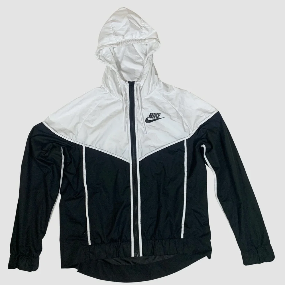 Nike Windrunner Jacket Womens Medium Black White Excellent Hooded Zip 883495